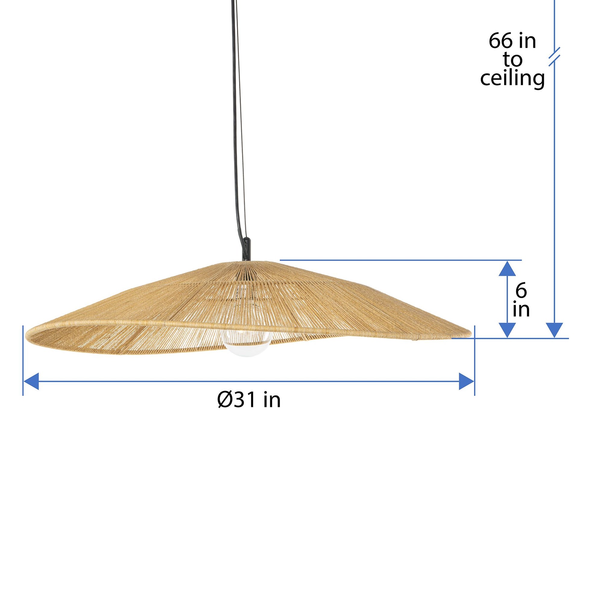 Round Open Weave 31 in. Pringle Pendant Lamp in Paper Rope , Natural