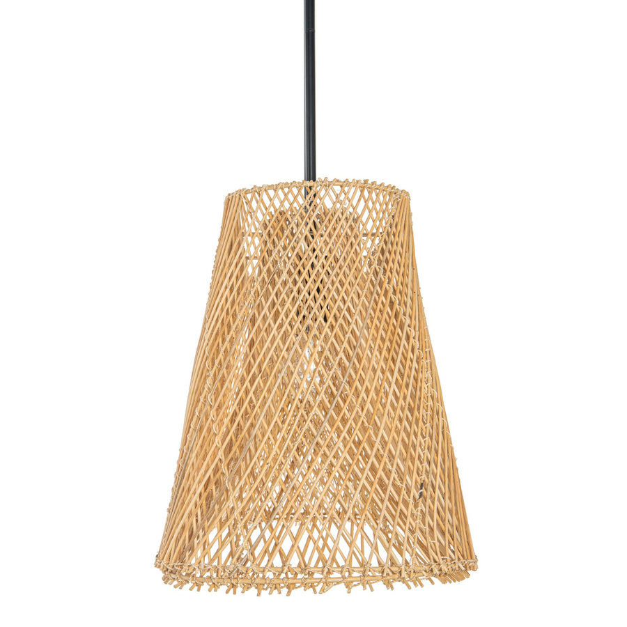 Cane Rib Webbing Oblong Dining Table - Kitchen Island Pendant Lamp, Natural with Black Matte Hardware