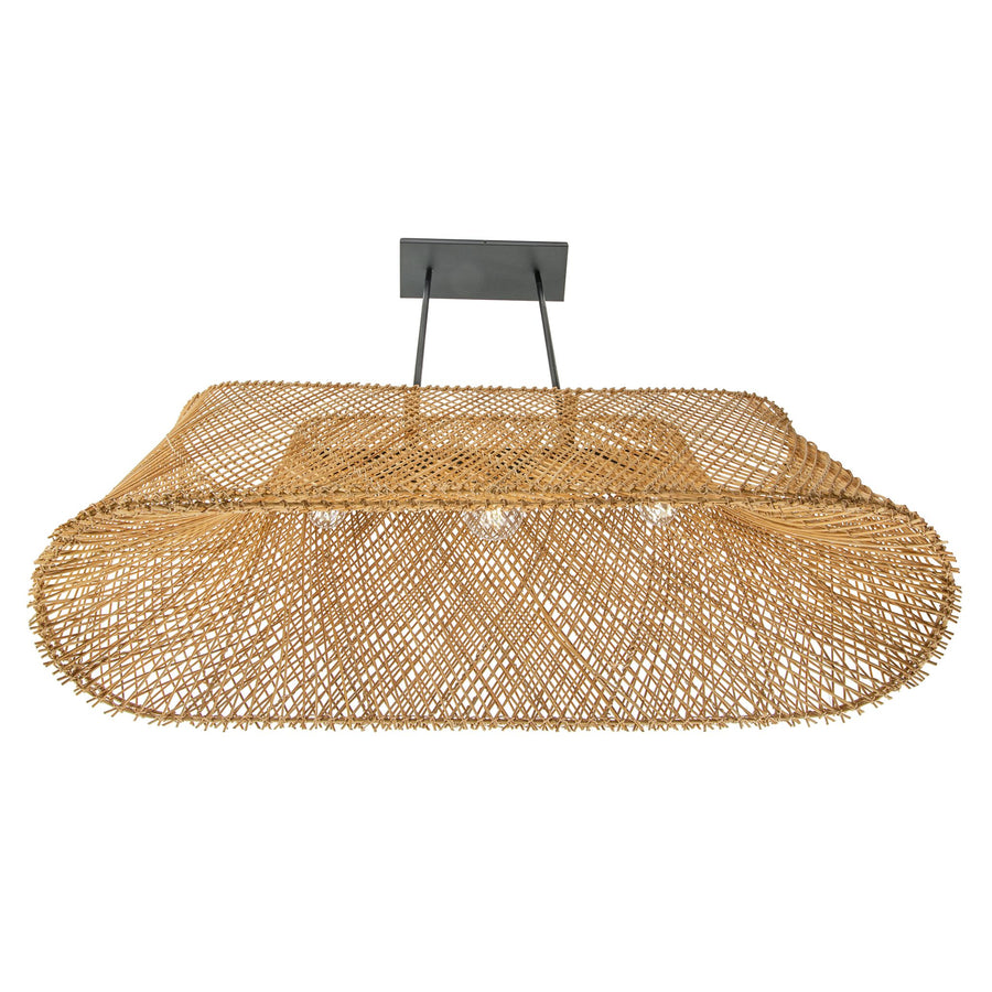 Cane Rib Webbing Oblong Dining Table - Kitchen Island Pendant Lamp, Natural with Black Matte Hardware