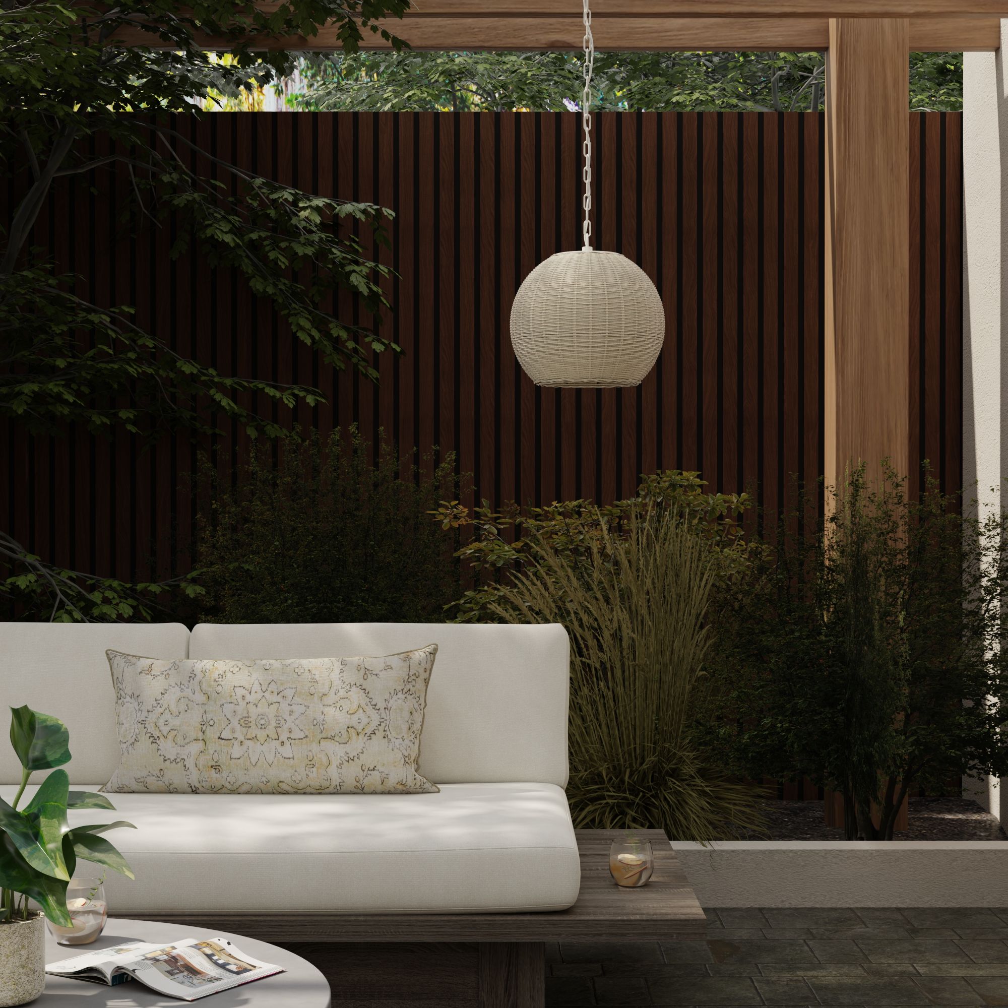 All Weather Wicker Outdoor Ball Pendant Lamp, Brown