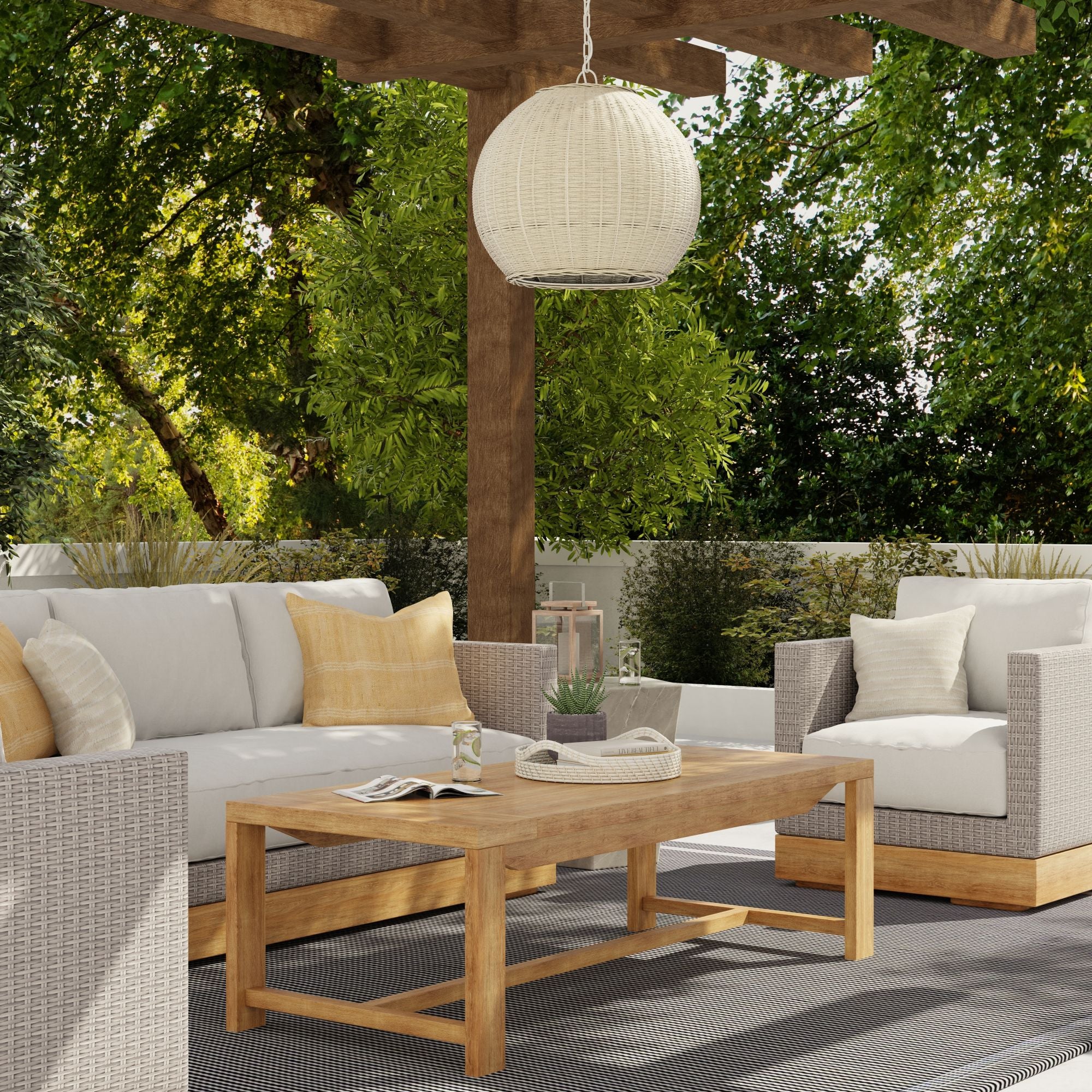 All Weather Wicker Outdoor Ball Pendant Lamp, Brown