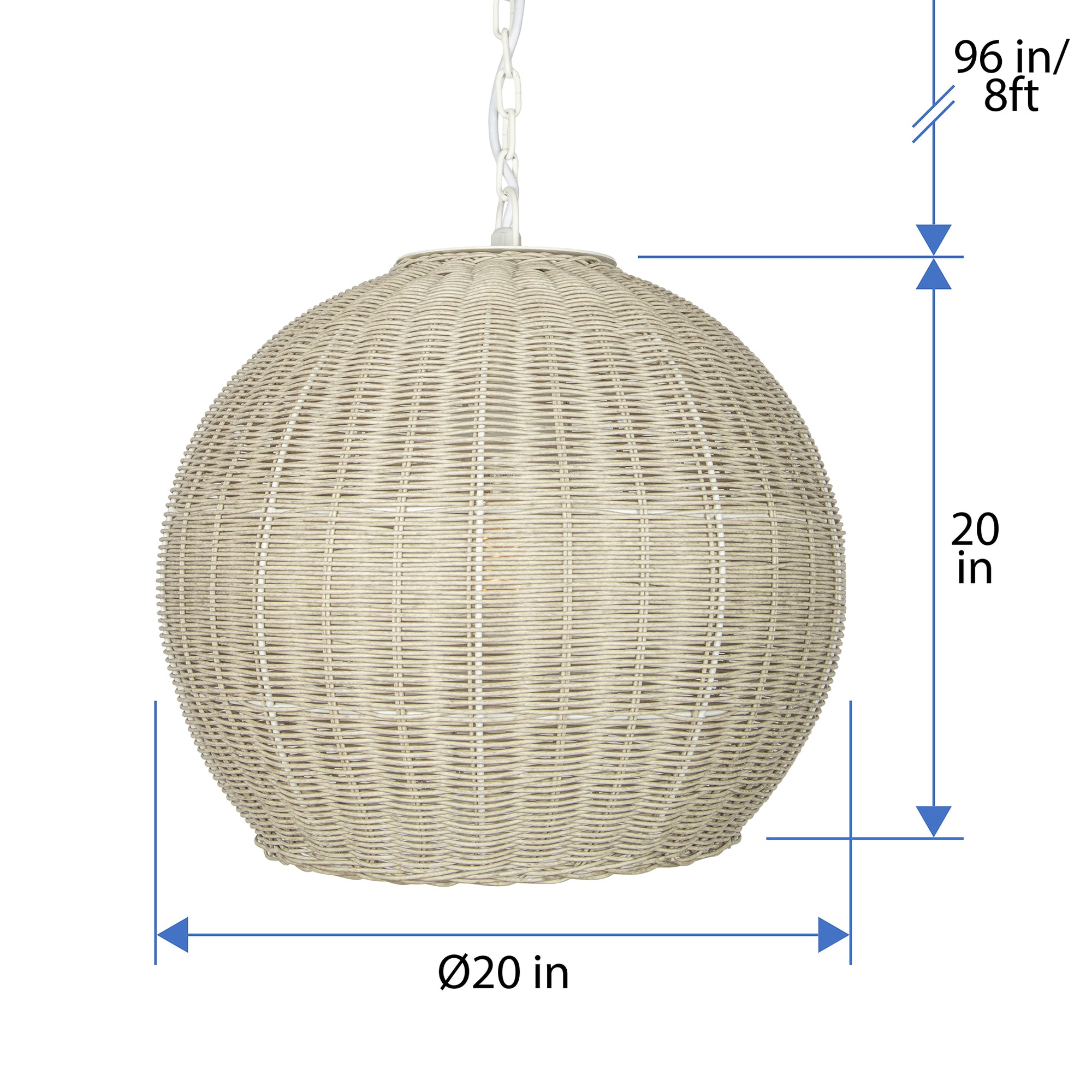 All Weather Wicker Outdoor Ball Pendant Lamp, Brown