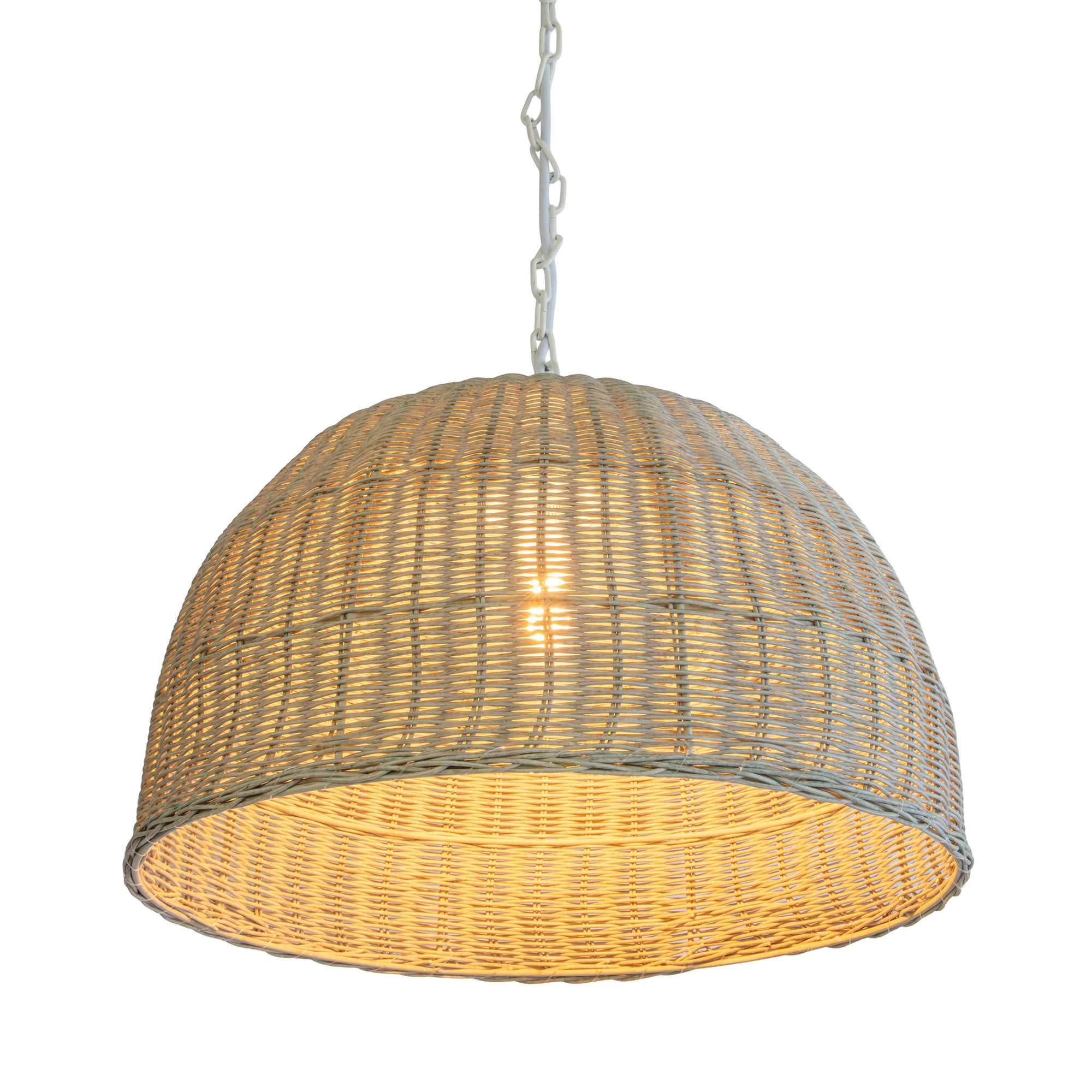 All Weather Wicker Outdoor Dome Pendant Lamp, Brown