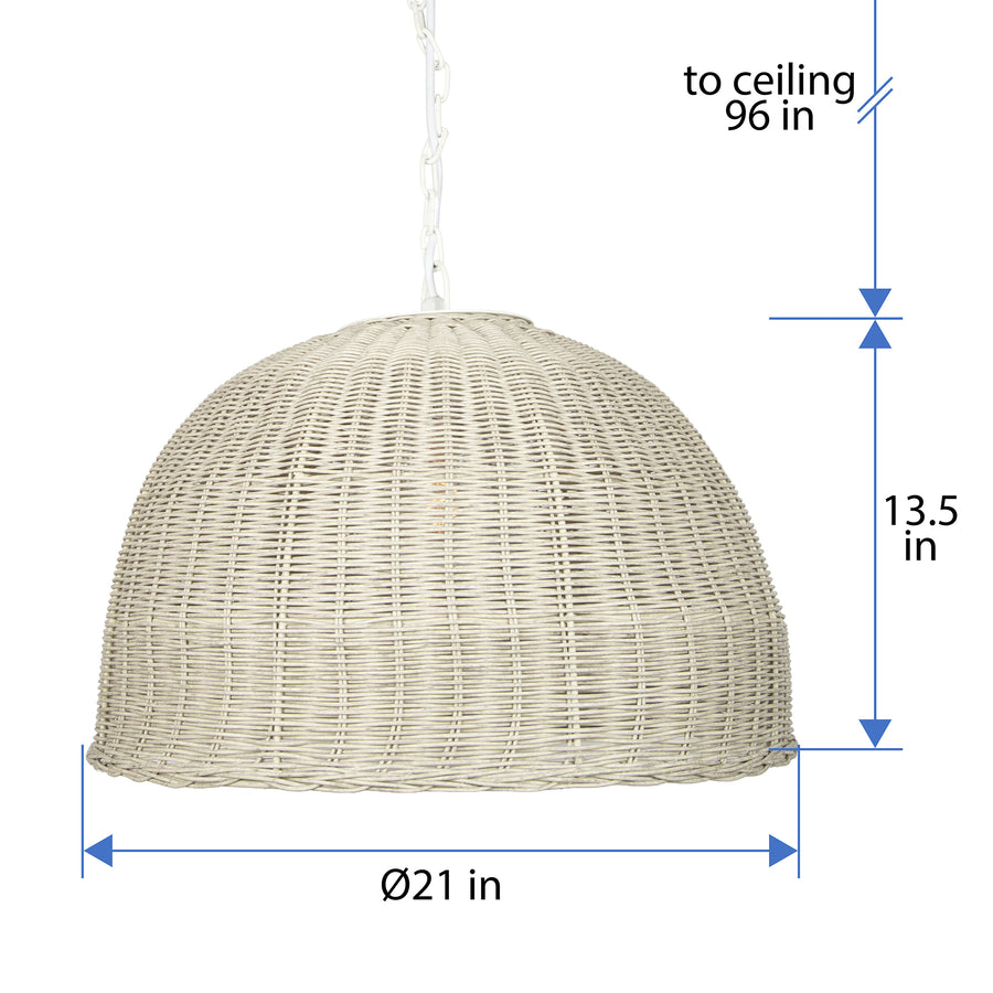 All Weather Wicker Outdoor Dome Pendant Lamp, Brown