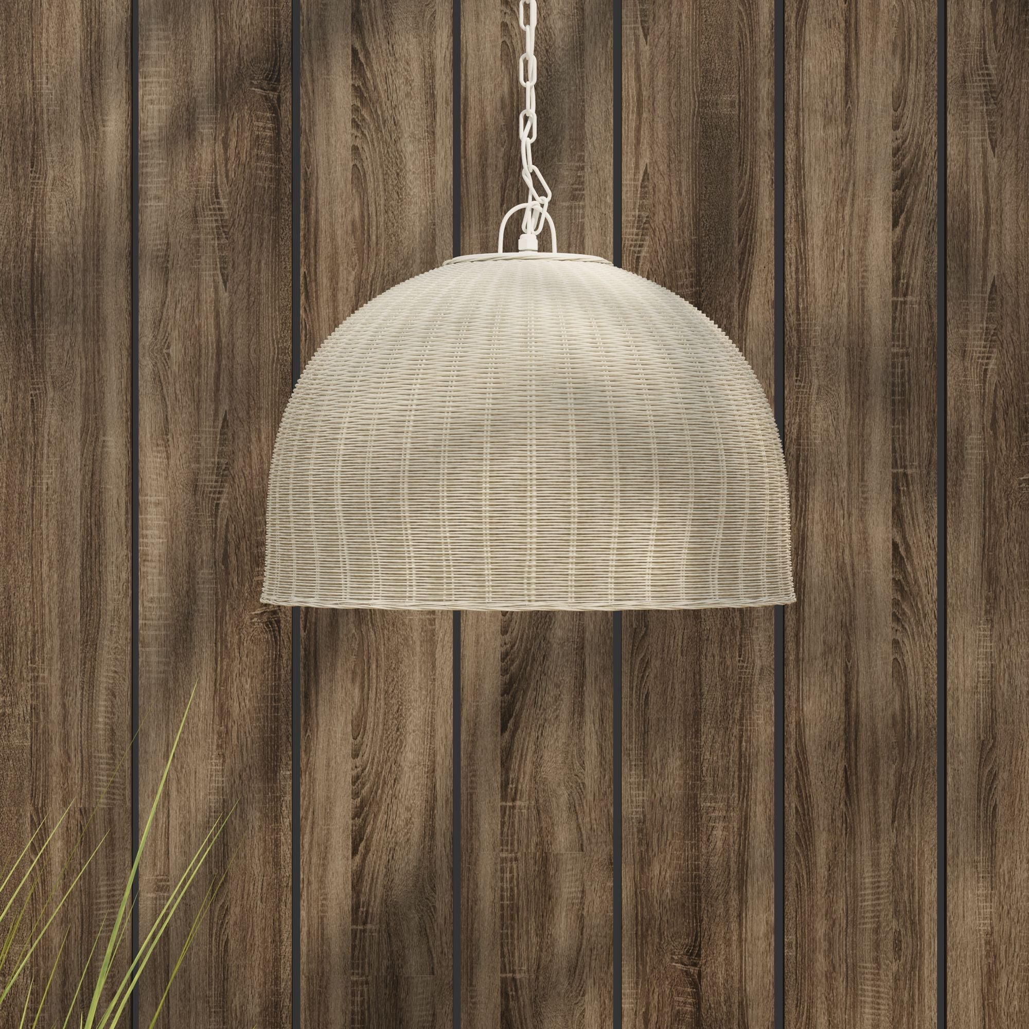 All Weather Wicker Outdoor Dome Pendant Lamp, Brown