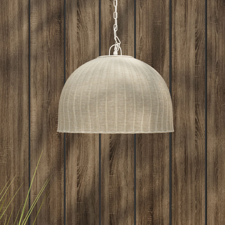 All Weather Wicker Outdoor Dome Pendant Lamp, Brown