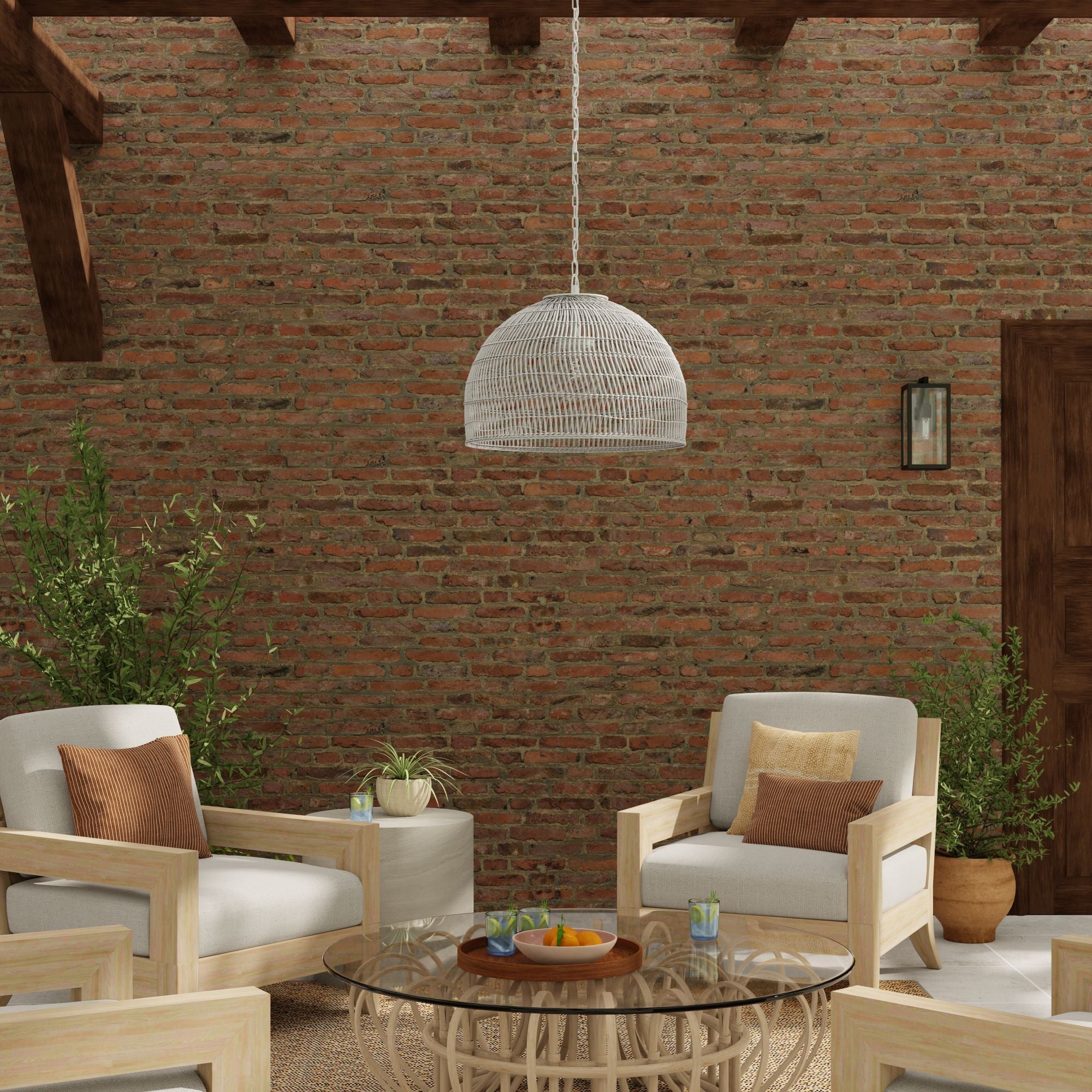 Luhu Open Weave All Weather Cane Rib Outdoor Dome Pendant Lamp