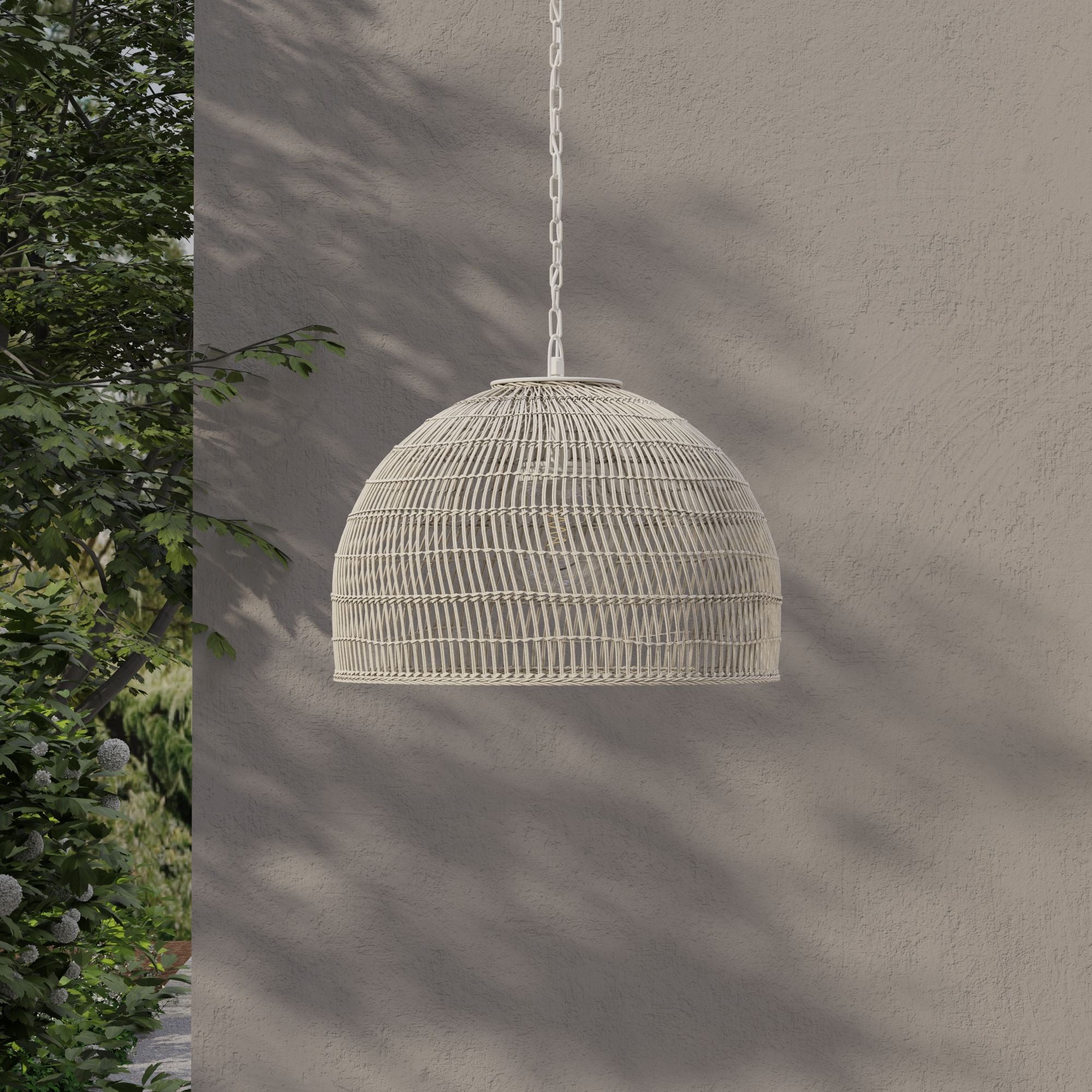 Luhu Open Weave All Weather Cane Rib Outdoor Dome Pendant Lamp