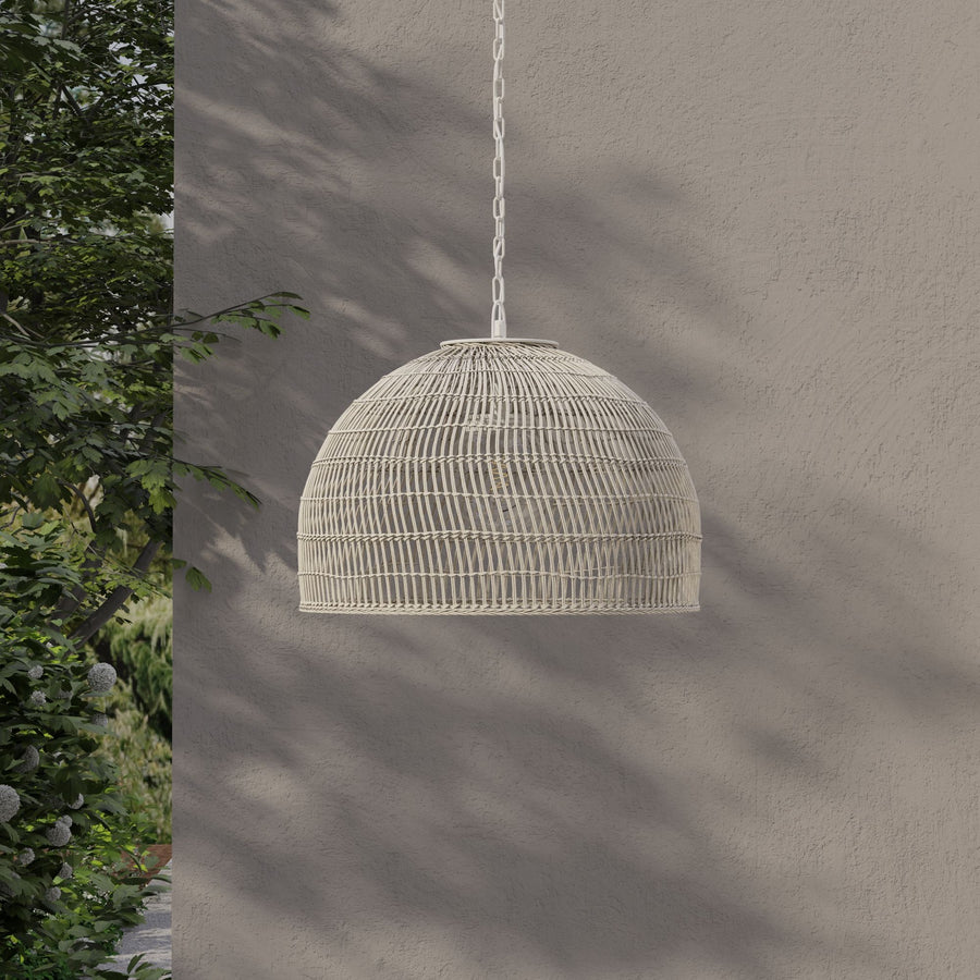 Luhu Open Weave All Weather Cane Rib Outdoor Dome Pendant Lamp