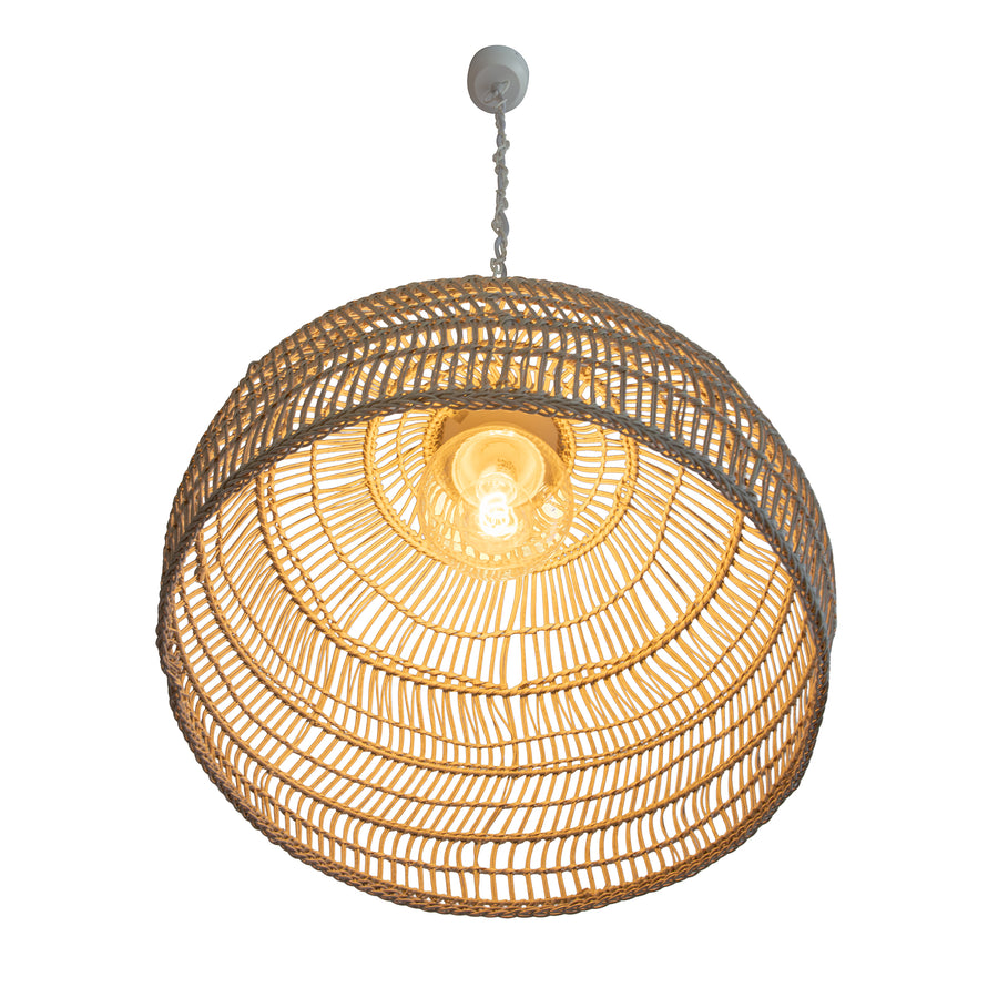 Luhu Open Weave All Weather Cane Rib Outdoor Dome Pendant Lamp