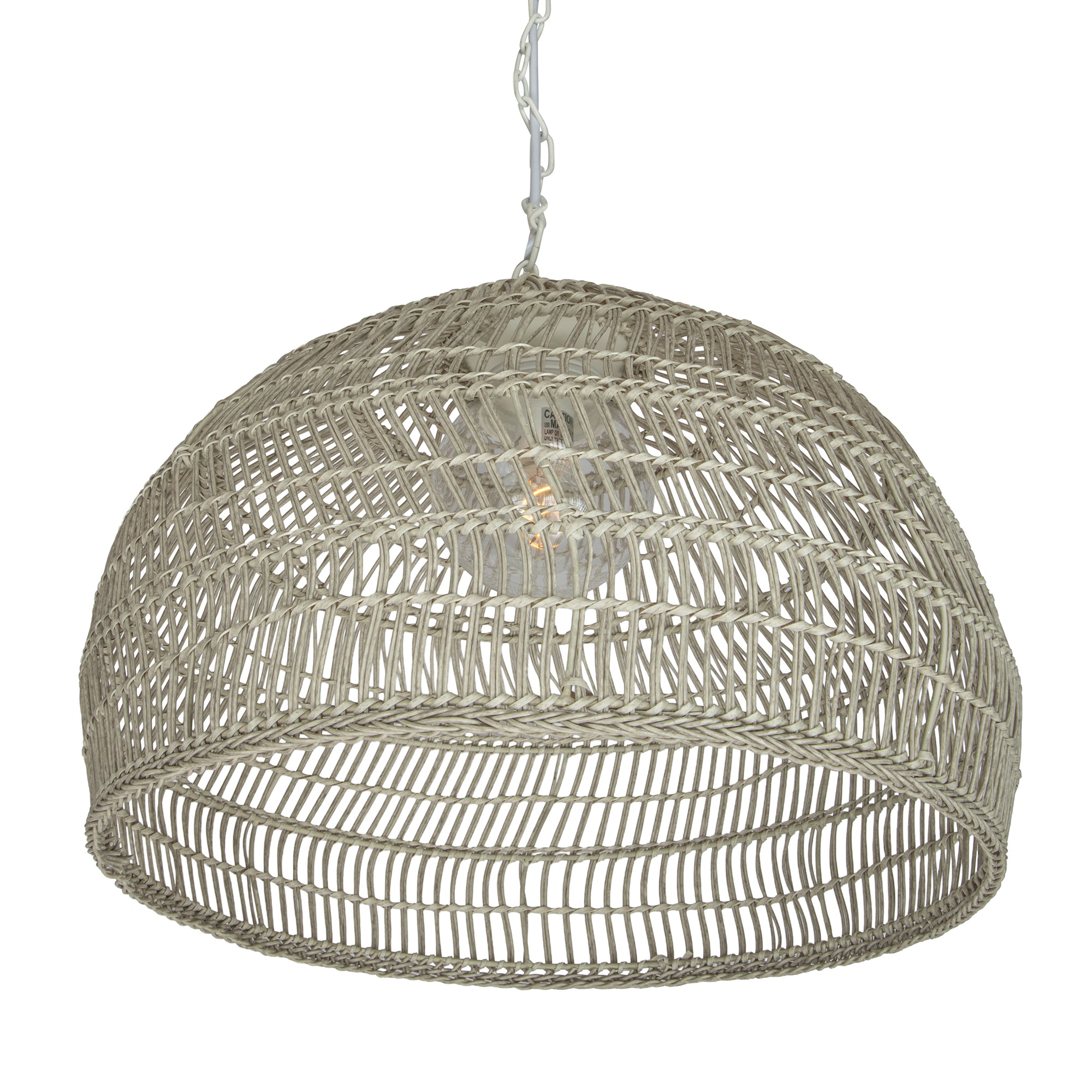 Luhu Open Weave All Weather Cane Rib Outdoor Dome Pendant Lamp