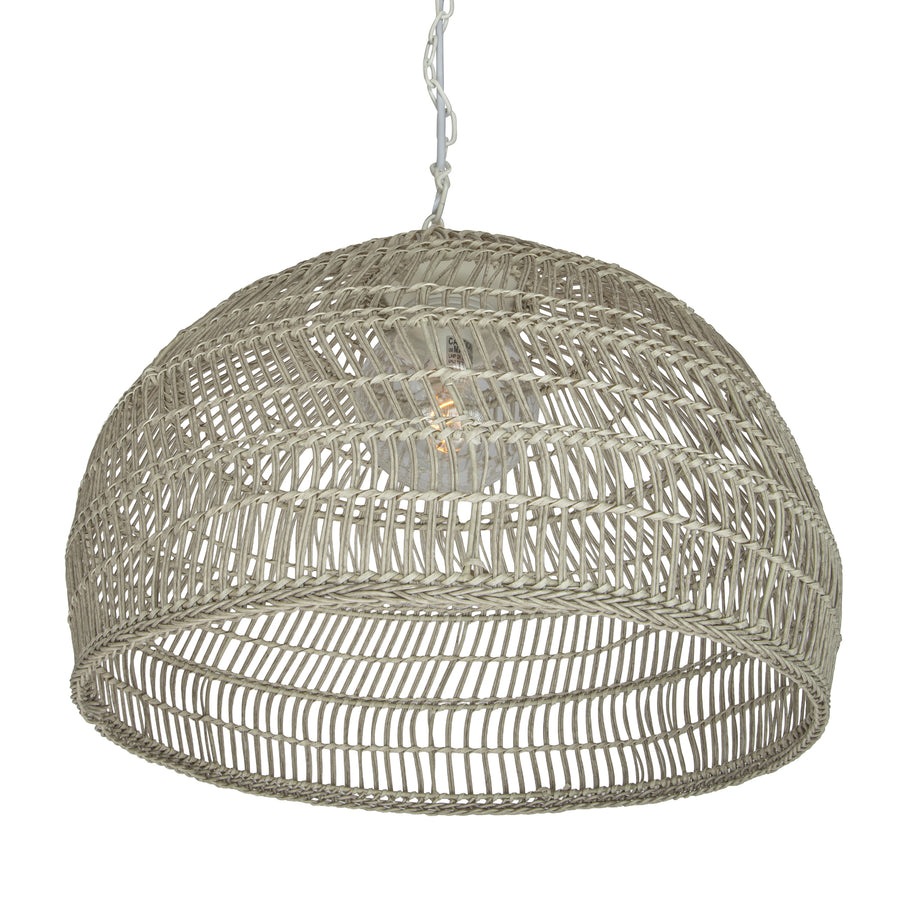 Luhu Open Weave All Weather Cane Rib Outdoor Dome Pendant Lamp