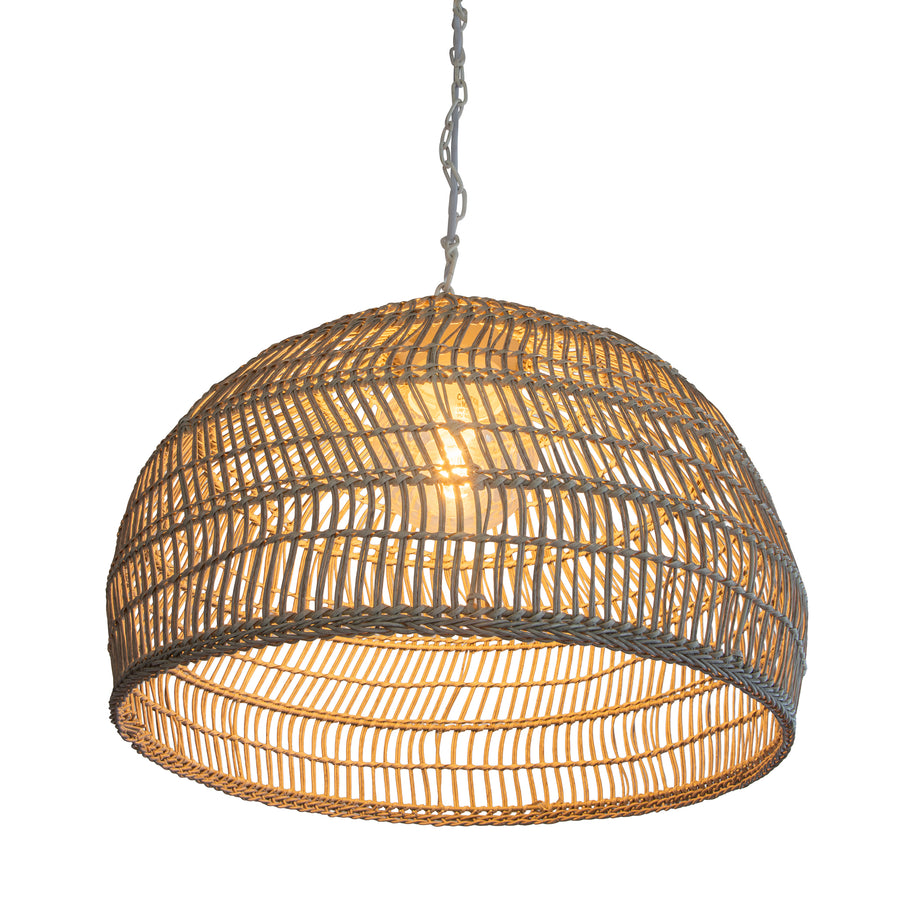 Luhu Open Weave All Weather Cane Rib Outdoor Dome Pendant Lamp