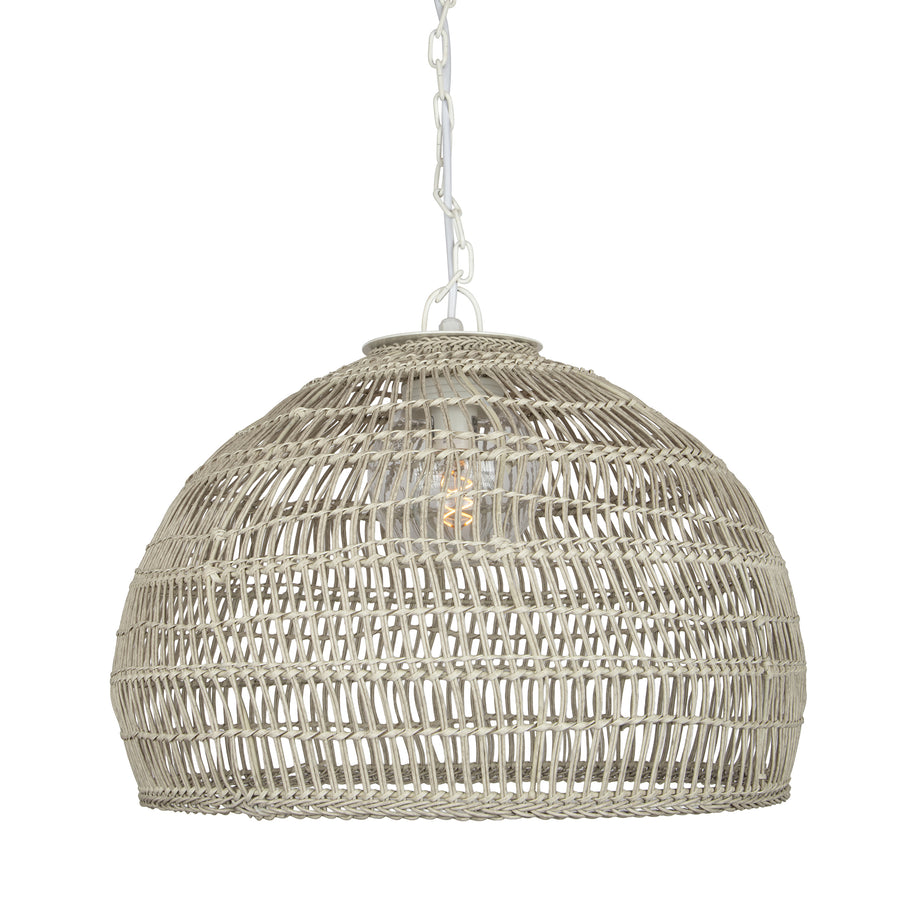 Luhu Open Weave All Weather Cane Rib Outdoor Dome Pendant Lamp