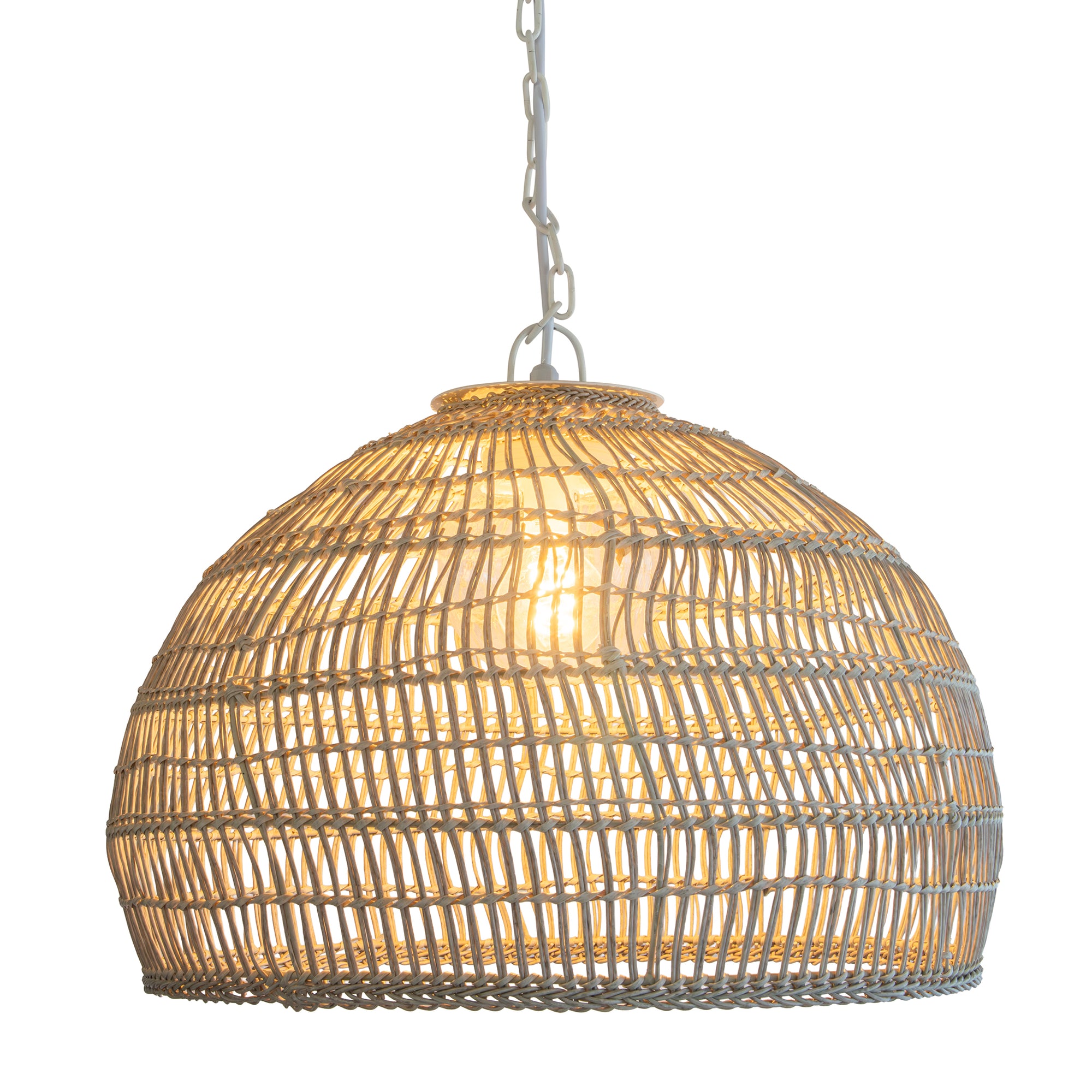 Luhu Open Weave All Weather Cane Rib Outdoor Dome Pendant Lamp
