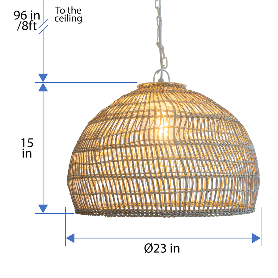 Luhu Open Weave All Weather Cane Rib Outdoor Dome Pendant Lamp