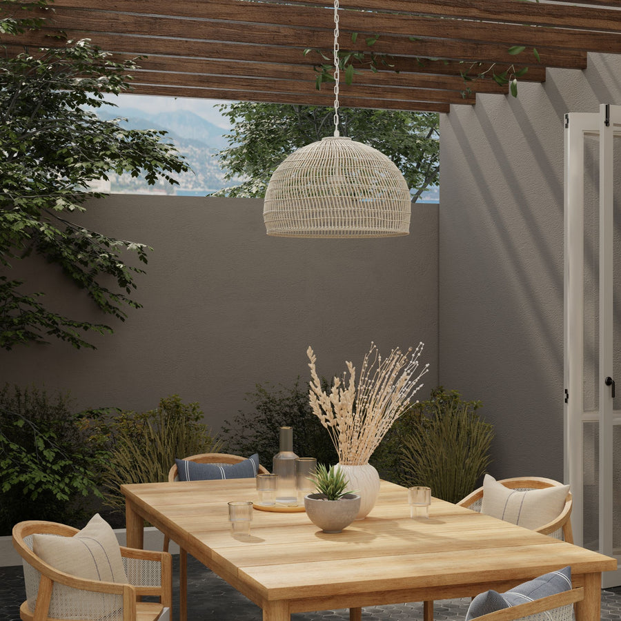 Luhu Open Weave All Weather Cane Rib Outdoor Bell Pendant Lamp