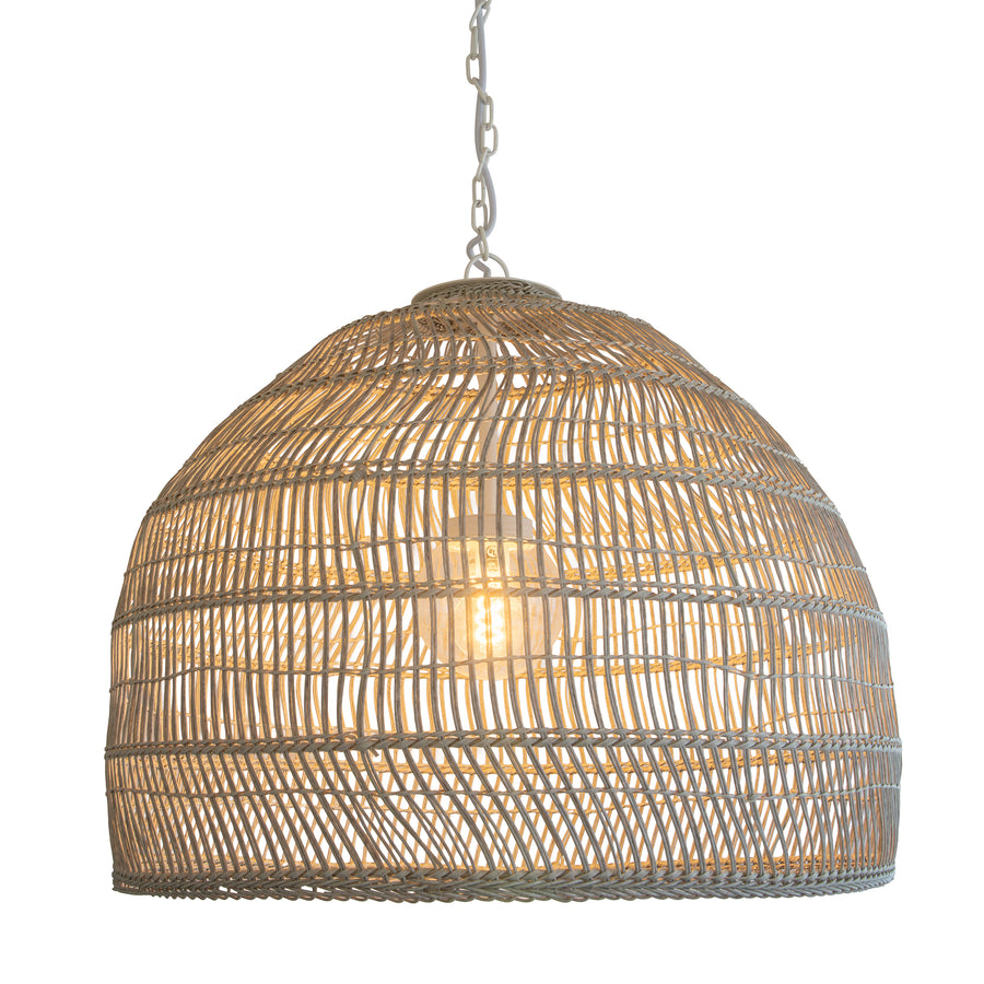 Luhu Open Weave All Weather Cane Rib Outdoor Bell Pendant Lamp