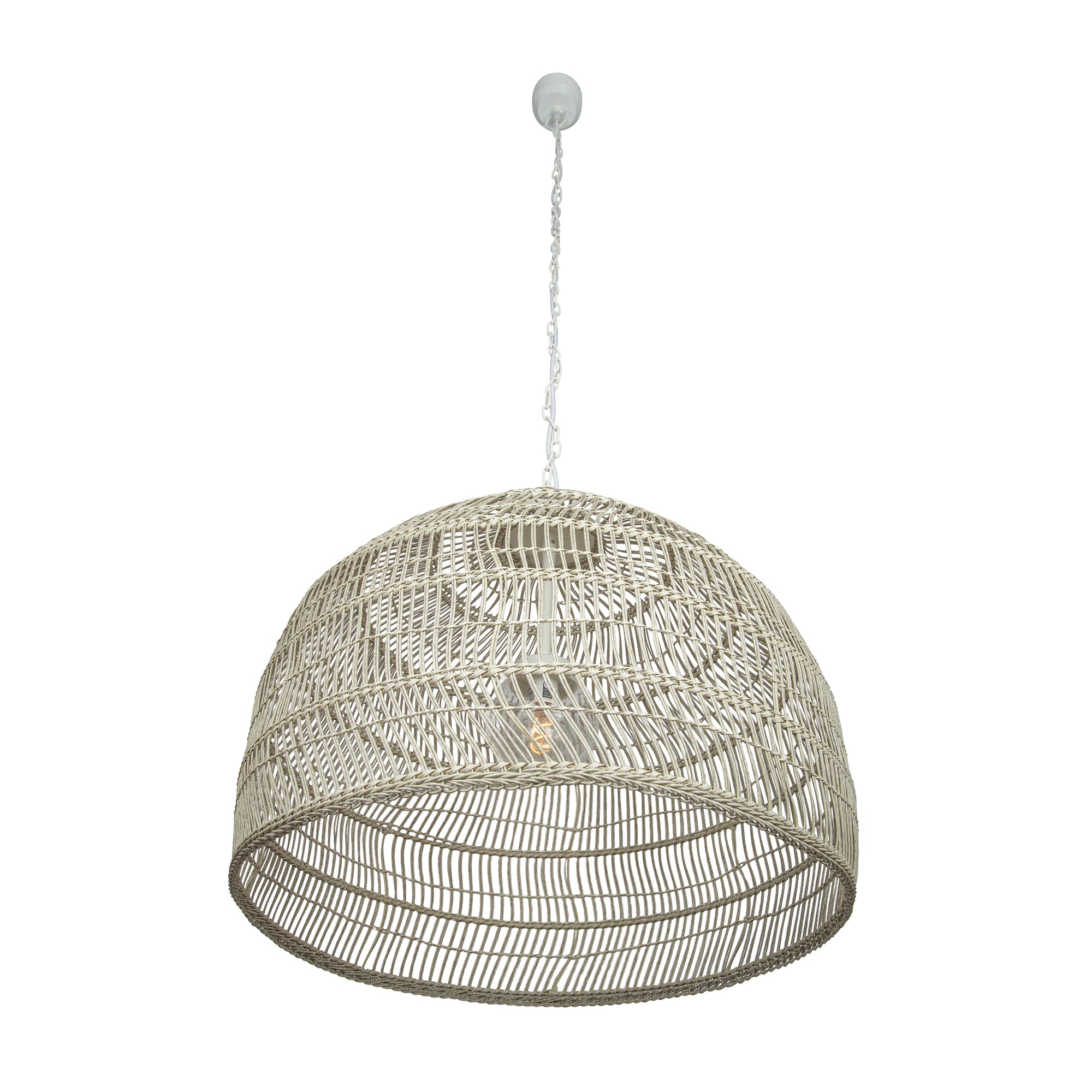 Luhu Open Weave All Weather Cane Rib Outdoor Bell Pendant Lamp