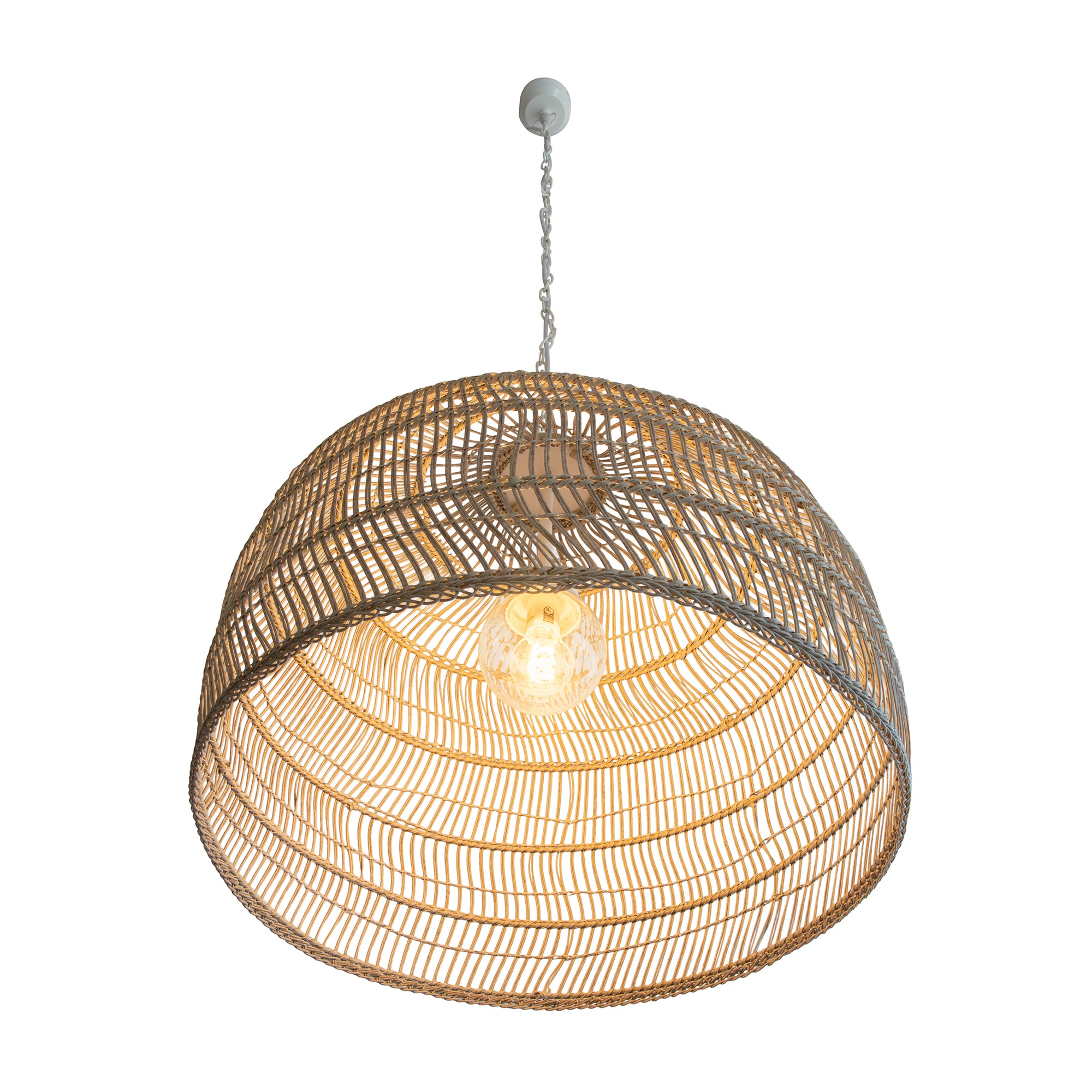 Luhu Open Weave All Weather Cane Rib Outdoor Bell Pendant Lamp