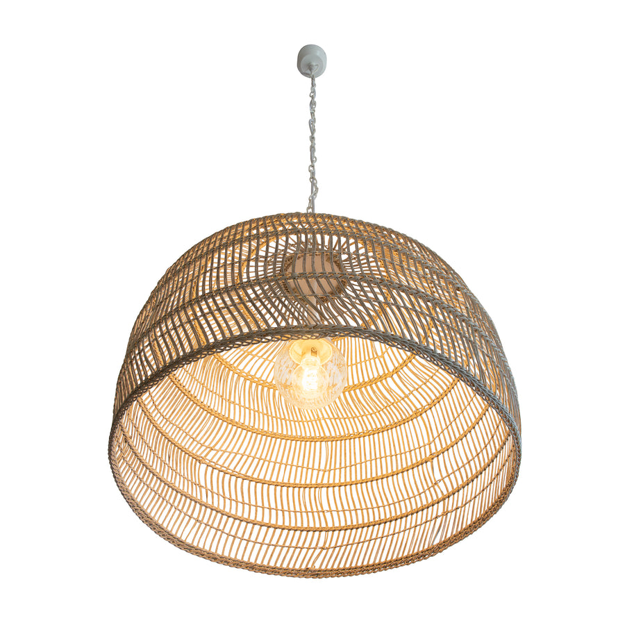Luhu Open Weave All Weather Cane Rib Outdoor Bell Pendant Lamp