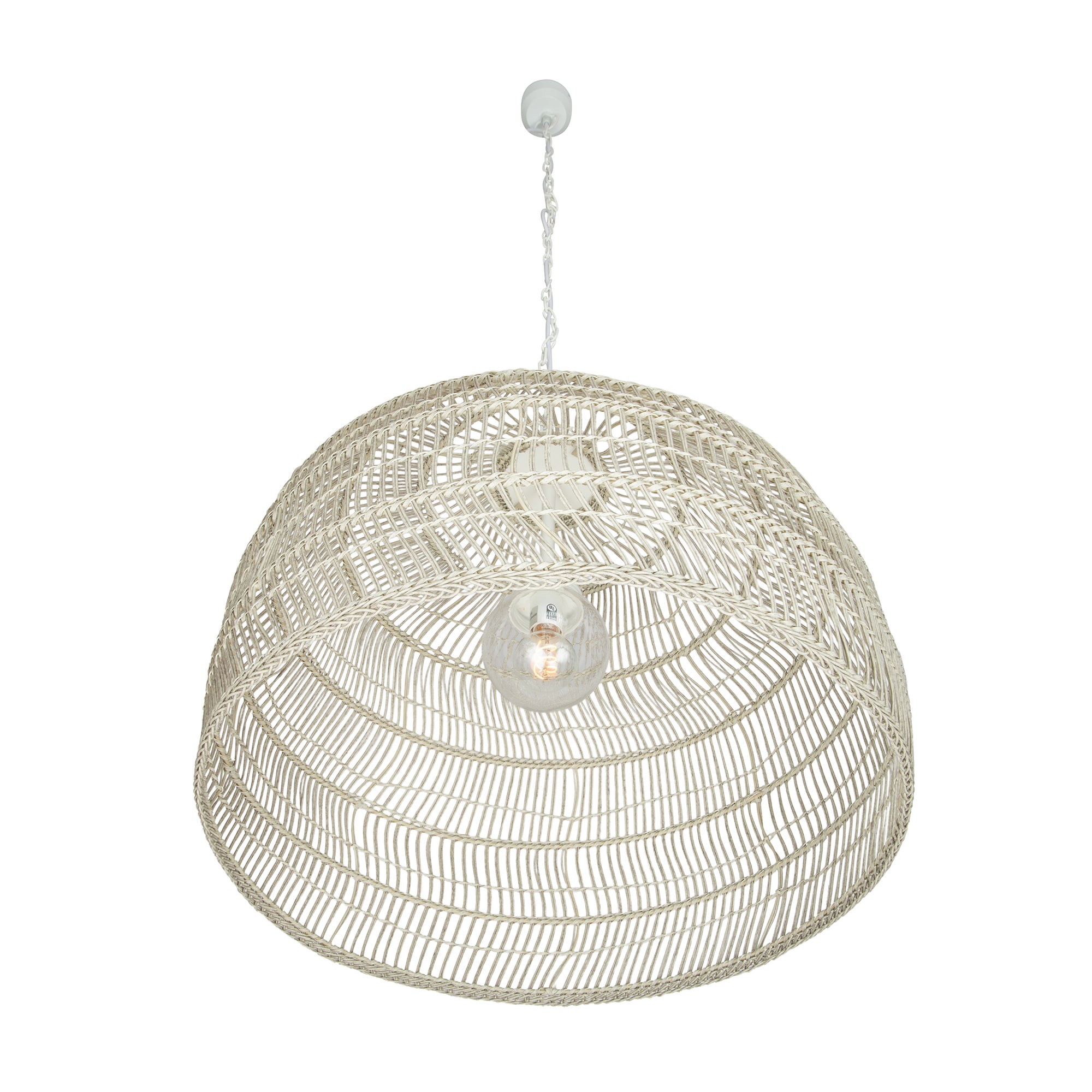 Luhu Open Weave All Weather Cane Rib Outdoor Bell Pendant Lamp