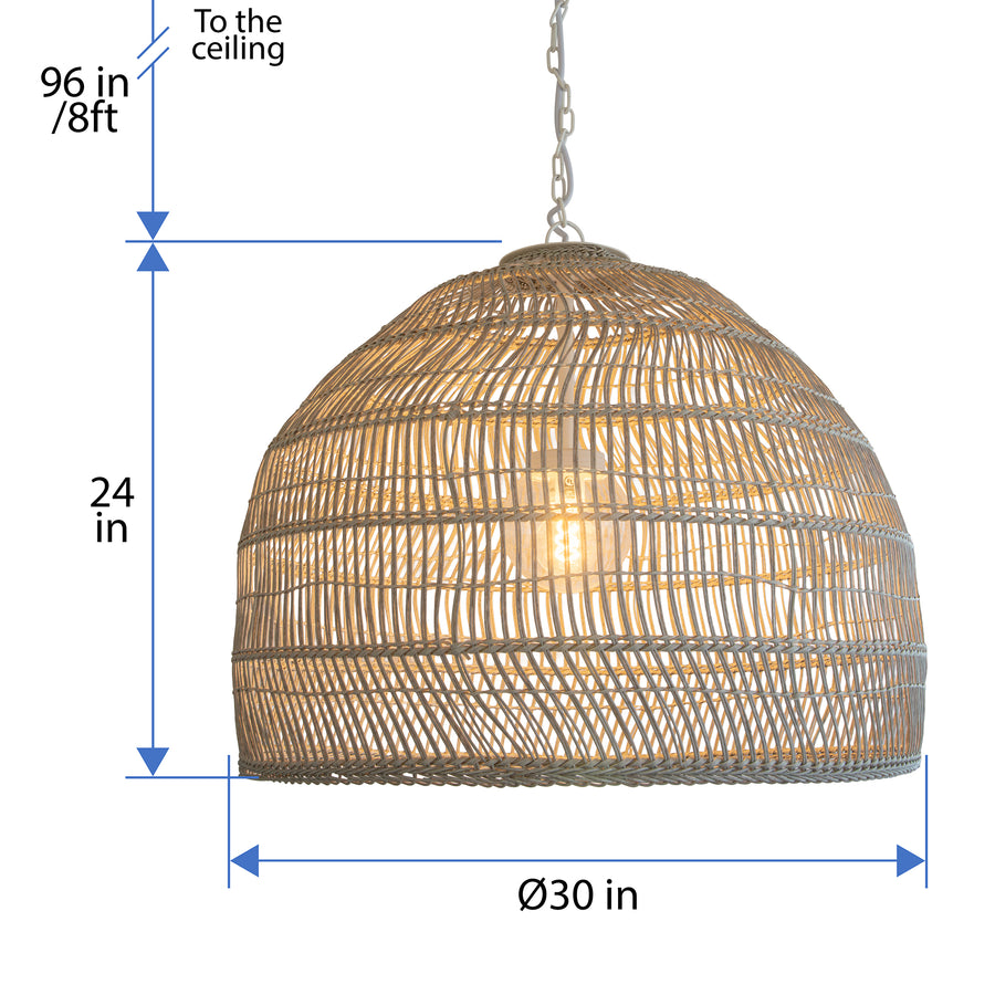 Luhu Open Weave All Weather Cane Rib Outdoor Bell Pendant Lamp