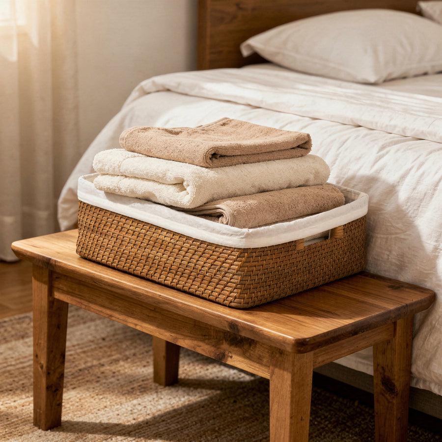 Honey Brown Wicker Shelf Basket With A Liner