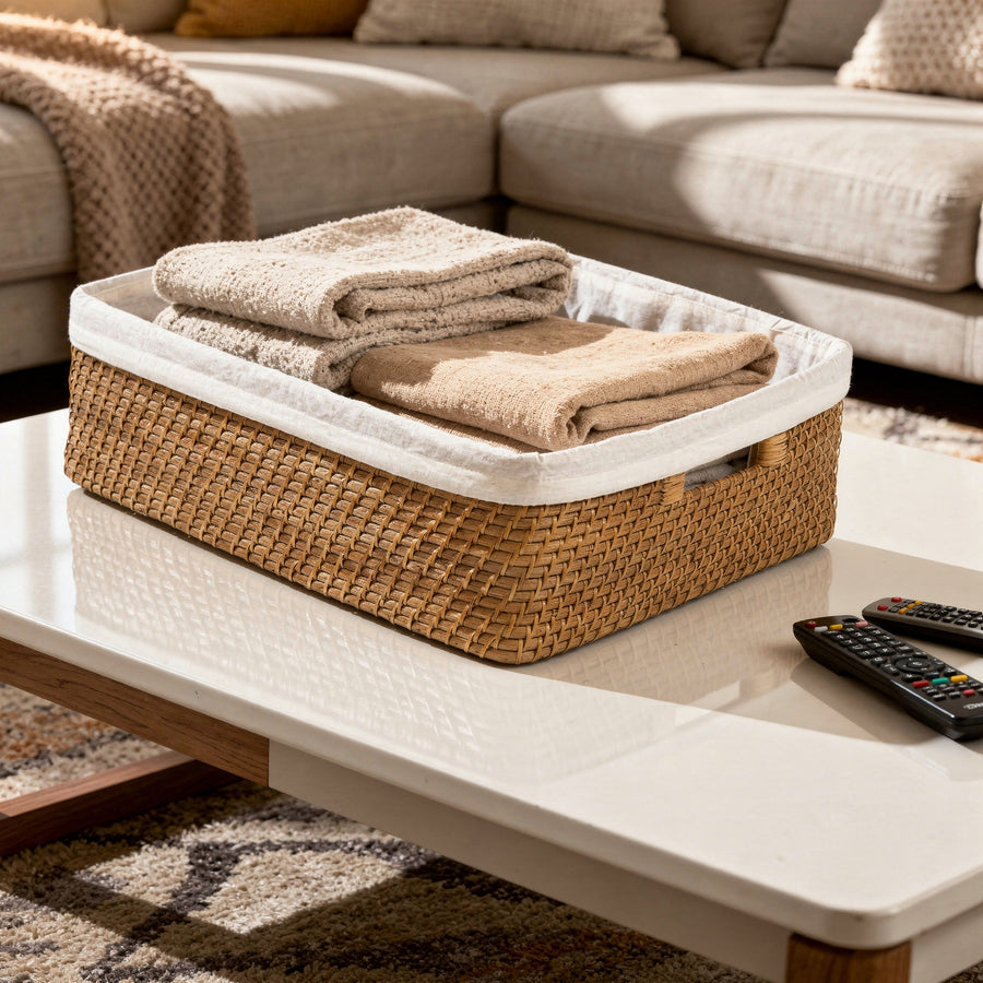 Honey Brown Wicker Shelf Basket With A Liner