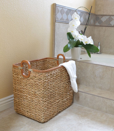 Rectangular Handwoven Anson Storage Basket in Twisted Sea Grass, Natural