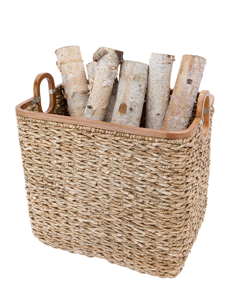 Hastings Home Handmade Woven Seagrass Wicker Staircase Basket With Handles - 14", Natural Color