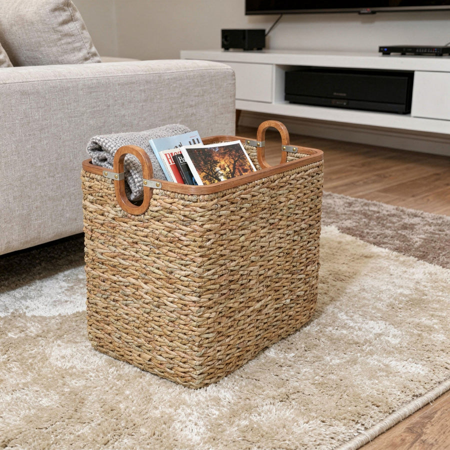 Rectangular Handwoven Anson Storage Basket in Twisted Sea Grass, Natural