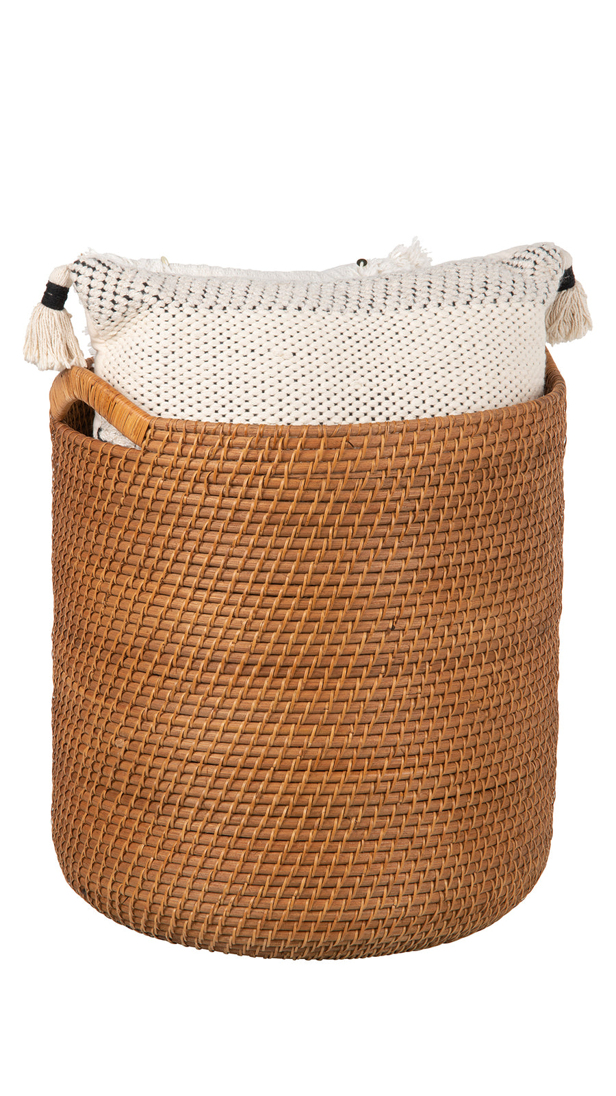 Kouboo Honey Brown Round Rattan Storage Basket With Ear Handles 