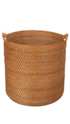 Kouboo Honey Brown Round Rattan Storage Basket With Ear Handles 