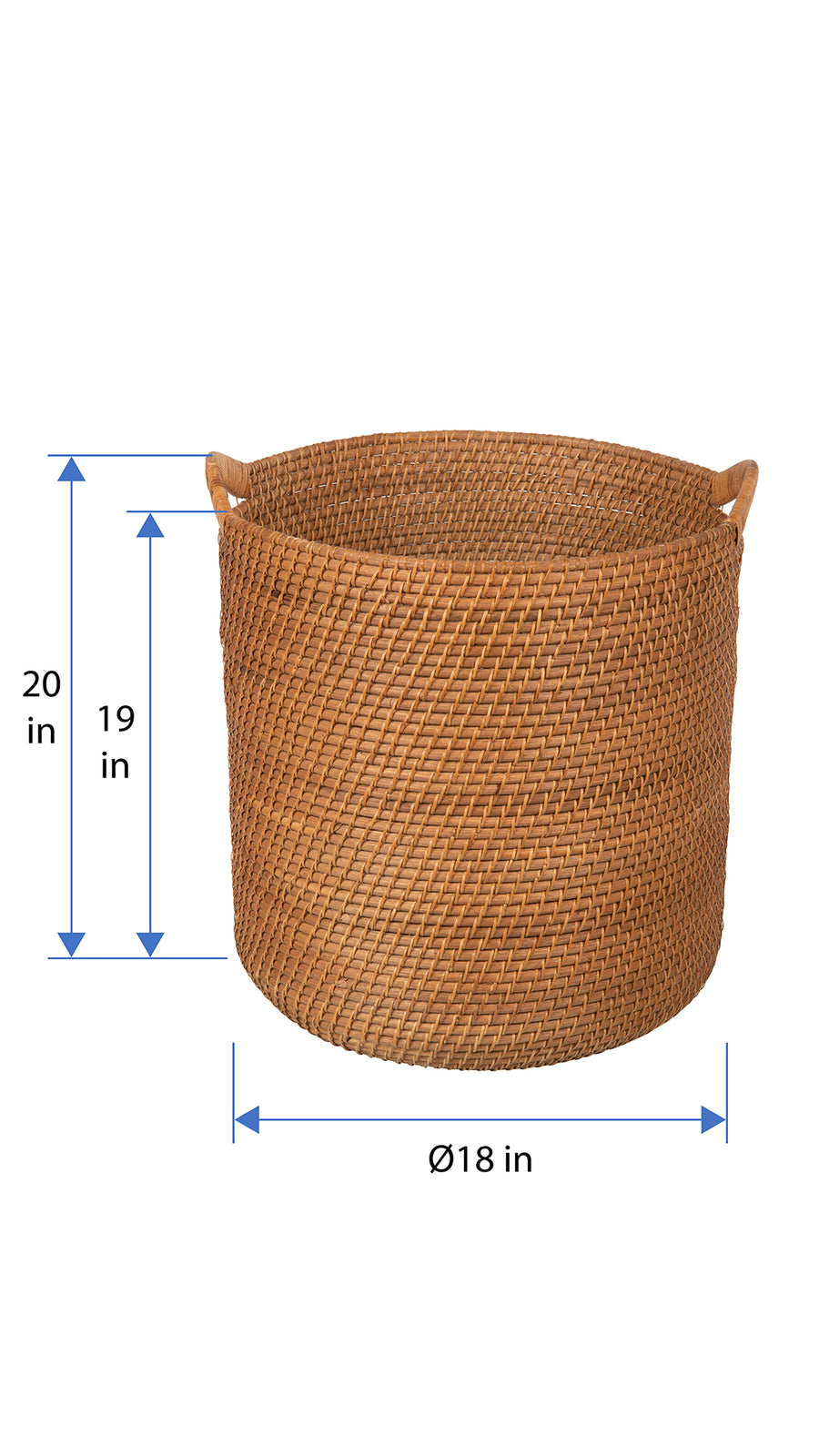 Kouboo Honey Brown Round Rattan Storage Basket With Ear Handles 