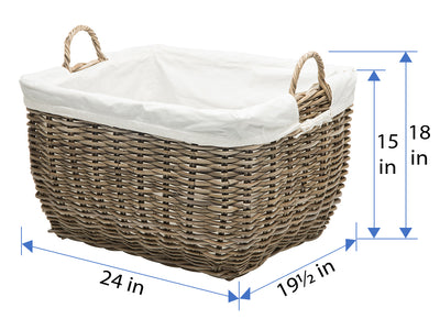 Rattan Kobo Rectangular Laundry Basket with Liner, Gray