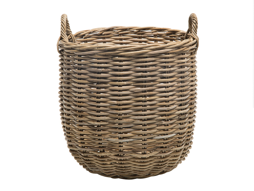 Rattan Kobo Round Storage Basket, Gray-Brown