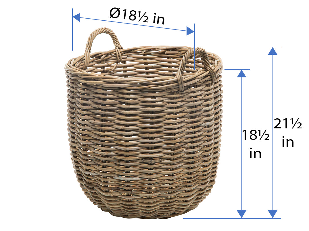 Rattan Kobo Round Storage Basket, Gray-Brown