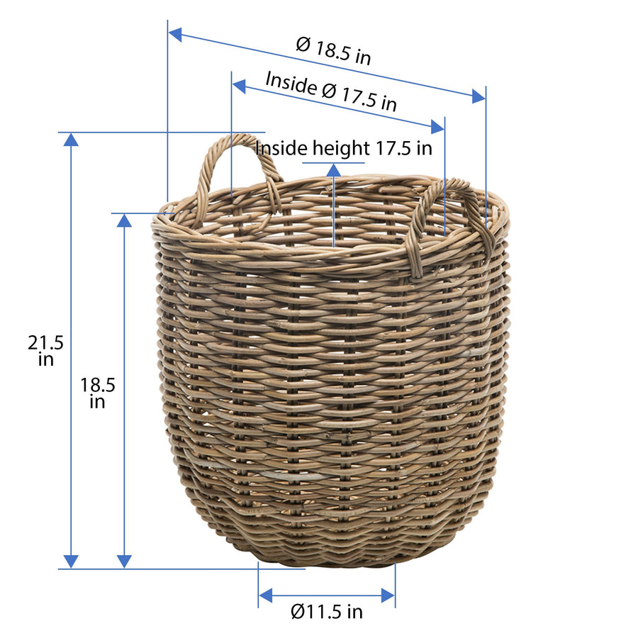Rattan Kobo Round Storage Basket, Gray