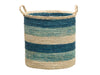 Round Sisal Storage Basket with Handles, Turquoise, Dark Blue and Natural