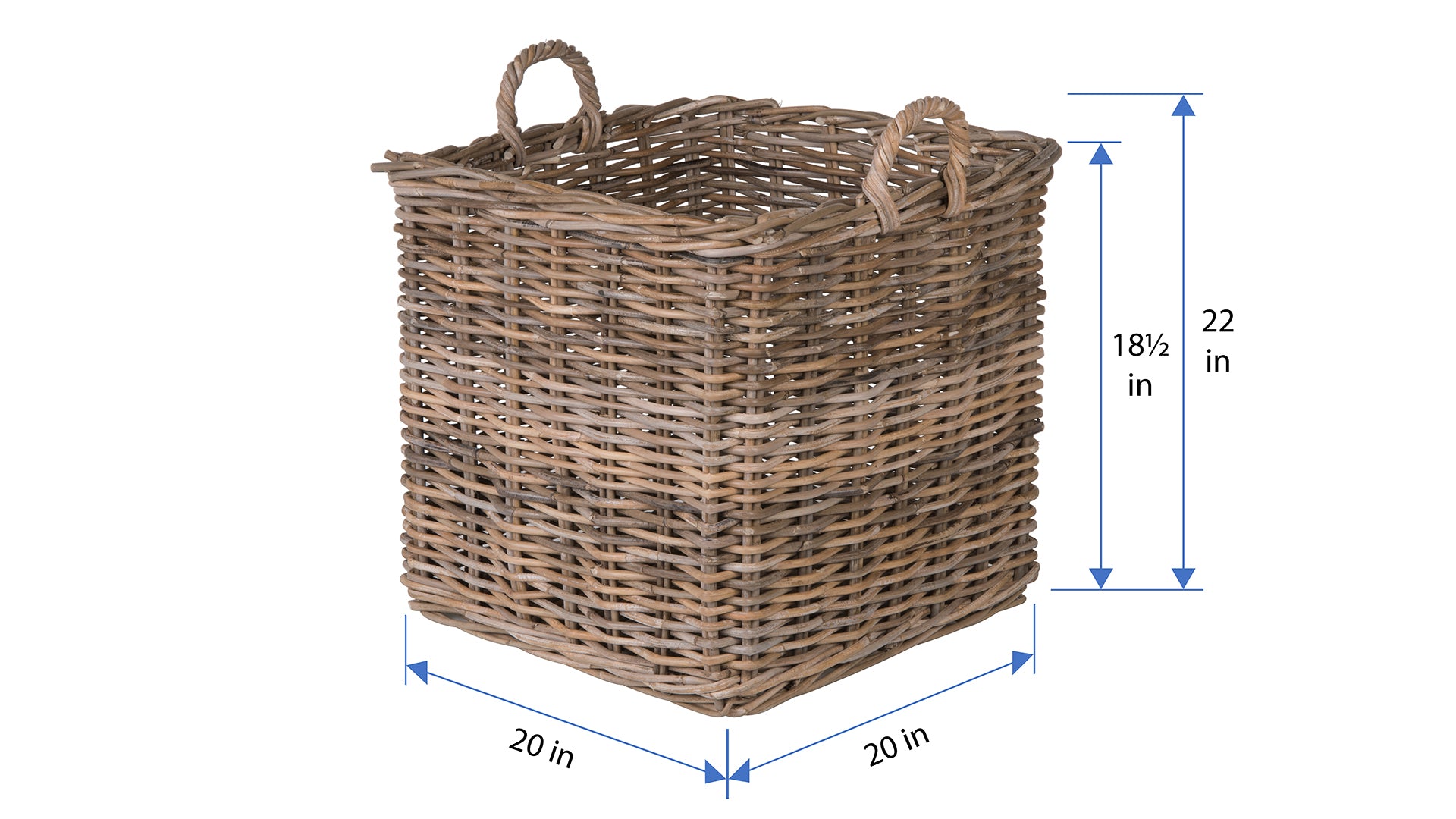 Square Rattan Boxes Kobo Square Rattan Basket, Gray-Brown