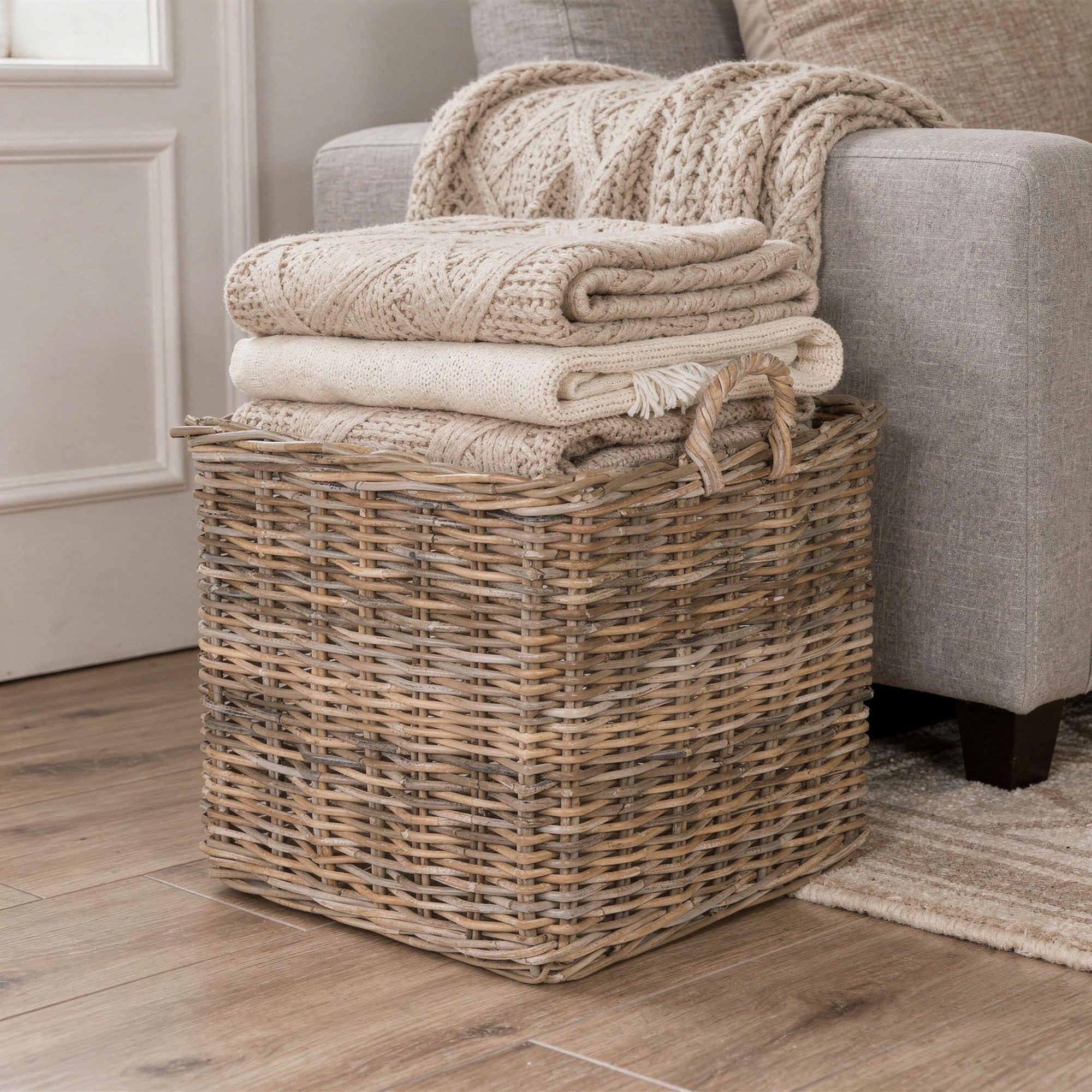 Kobo Square Rattan Basket, Gray-Brown
