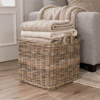 Kobo Square Rattan Basket, Gray-Brown