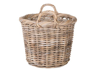 Kobo Rattan Round Basket & Planter, Gray-Brown