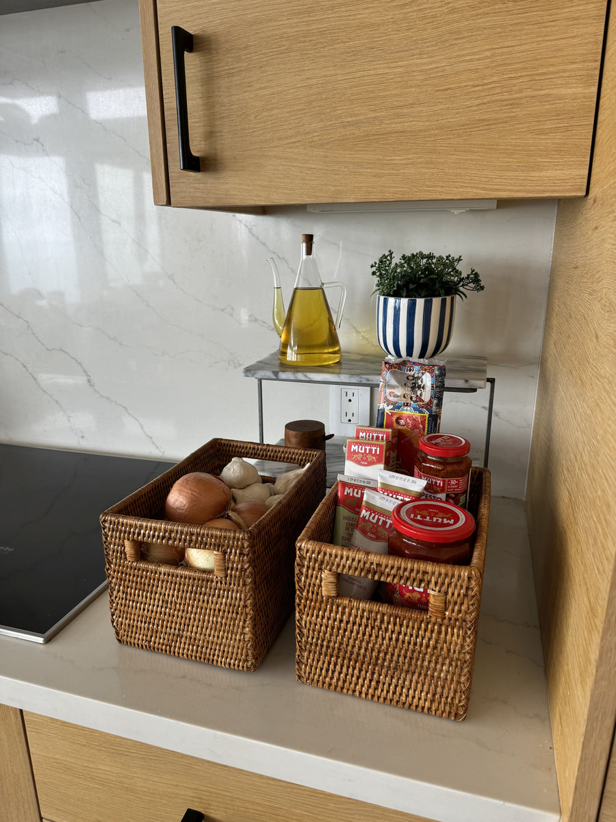 La Jolla  Rattan Shelf Basket with Handles