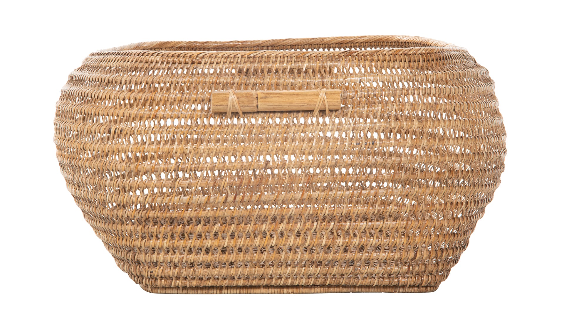 Cambria Bulging Rectangular Open Weave Storage Basket, Honey-Brown