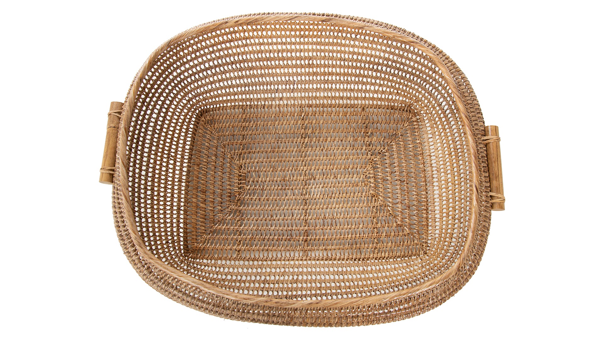 Cambria Bulging Rectangular Open Weave Storage Basket, Honey-Brown