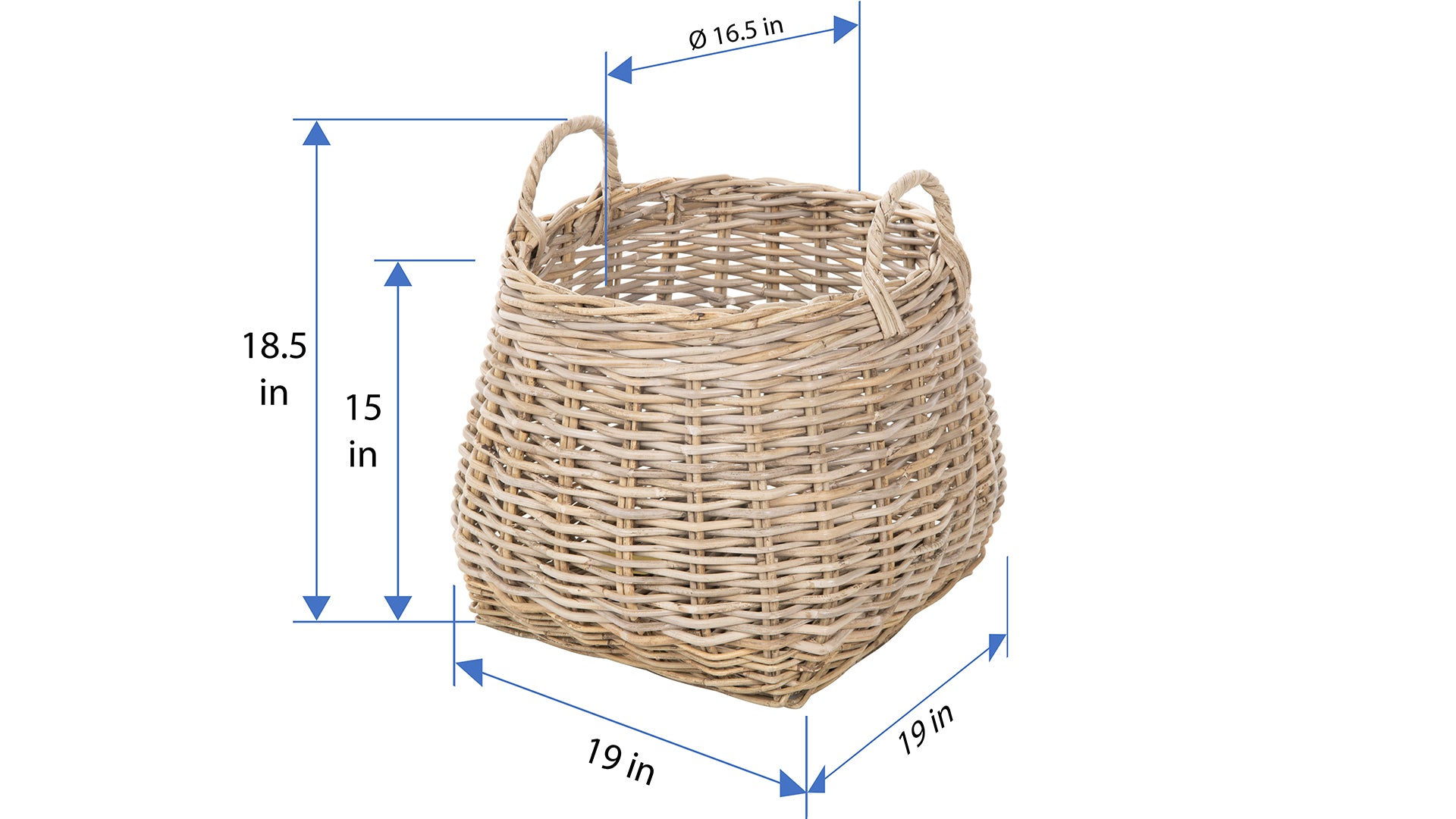 Kobo Round Rattan Belly Basket with Ear Handles, Gray-Brown