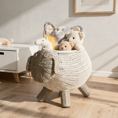 Rattan Sheep Kids Storage Basket, White & Gray