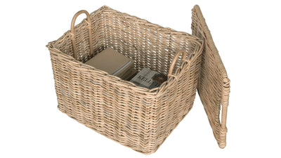 Rattan Core Rectangular Storage Basket with Lid, Natural